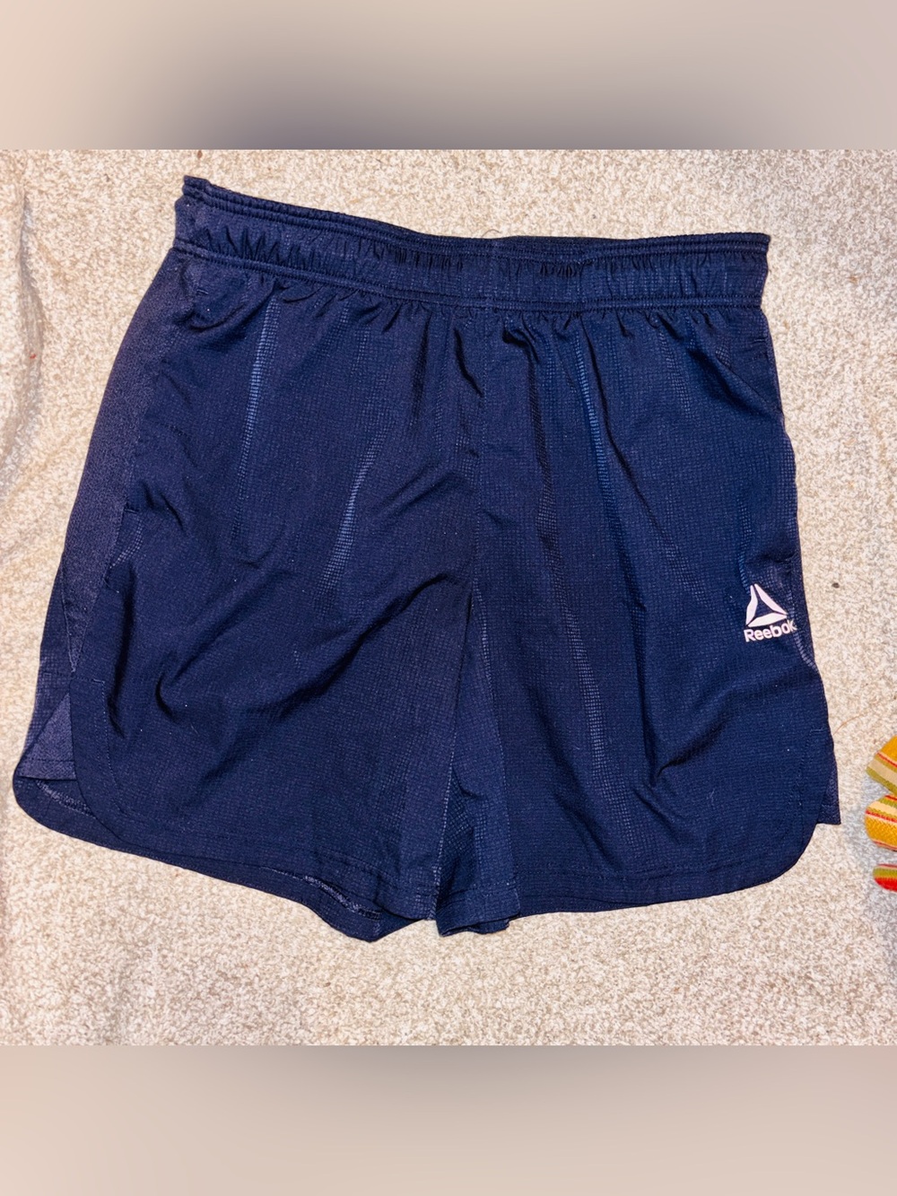 Reebok Men's Dark Blue Athletic Shorts with White Logo